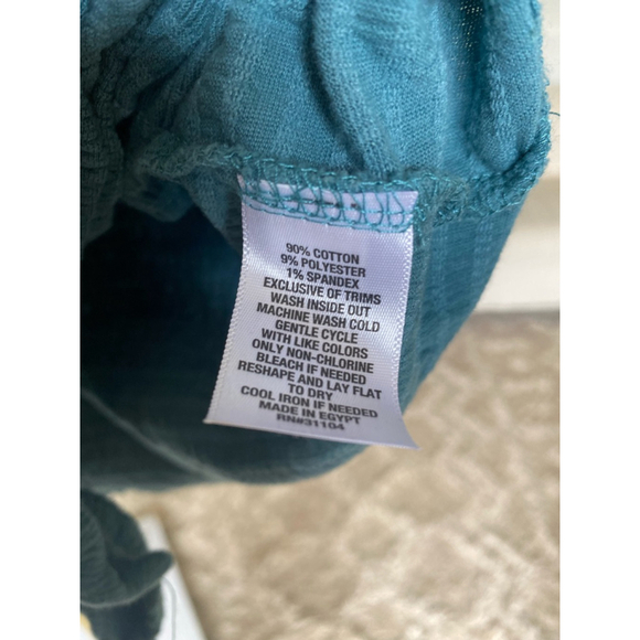 Wonderly Teal Blouse Tie Button Front Soft Resort Summer Vaca Wedding Event Boho - Picture 5 of 6